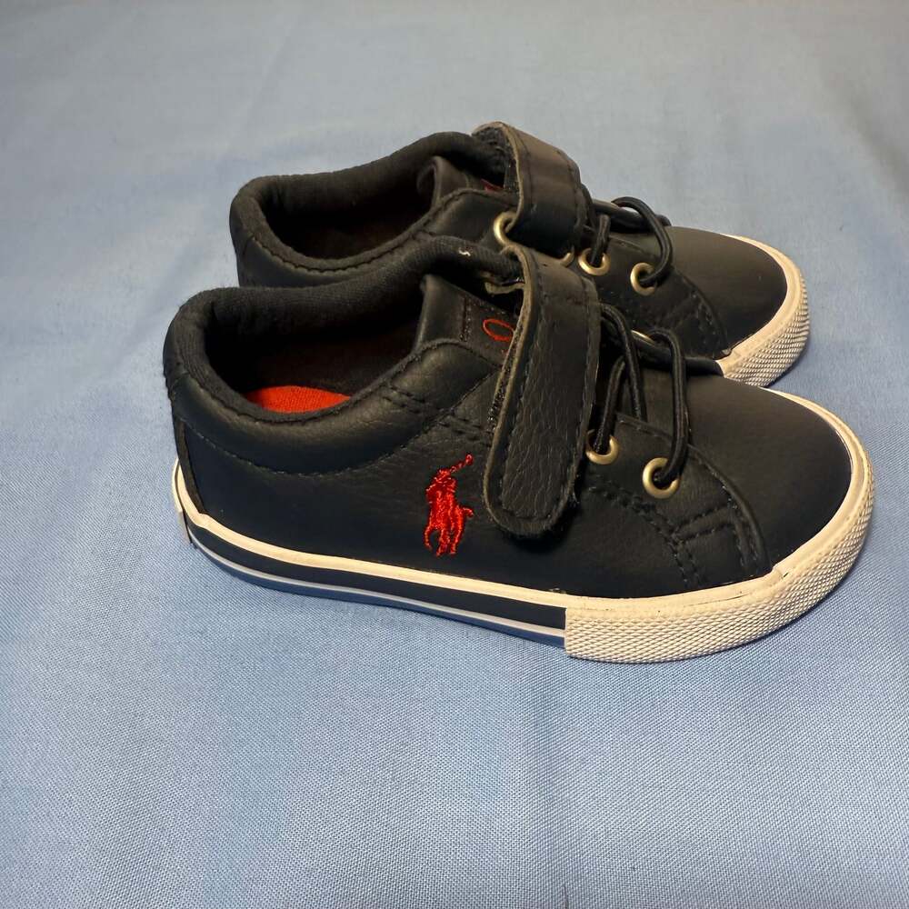 Polo Ralph Lauren size 5Infant Shoes Navy Blue Red Logo Hook and Loop Sneakers - Picture 4 of 7